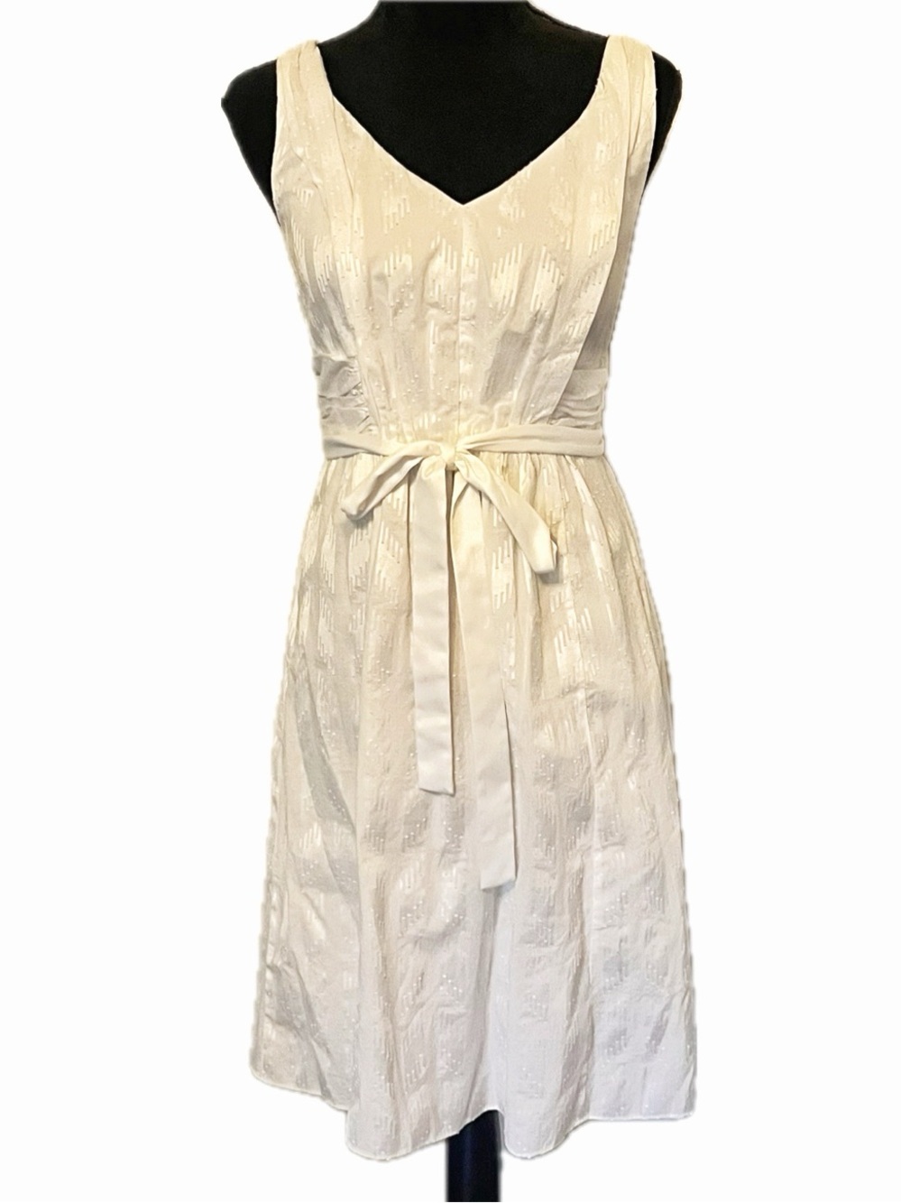 THE LIMITED White Jacquard Sleeveless V-neck Vintage Style Dress with Belt Sz 4